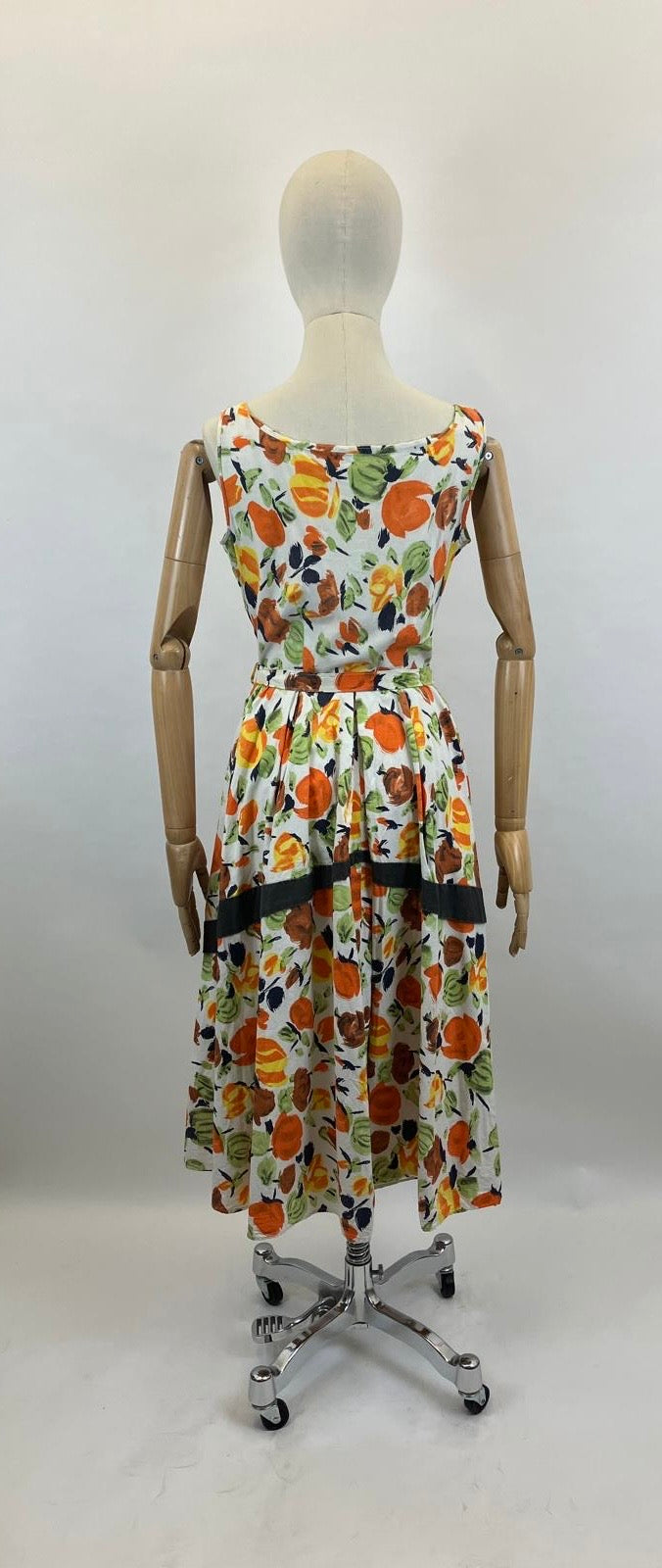 Original 1950's Cotton Sundress - Orange, Green, Cinnamon florals.