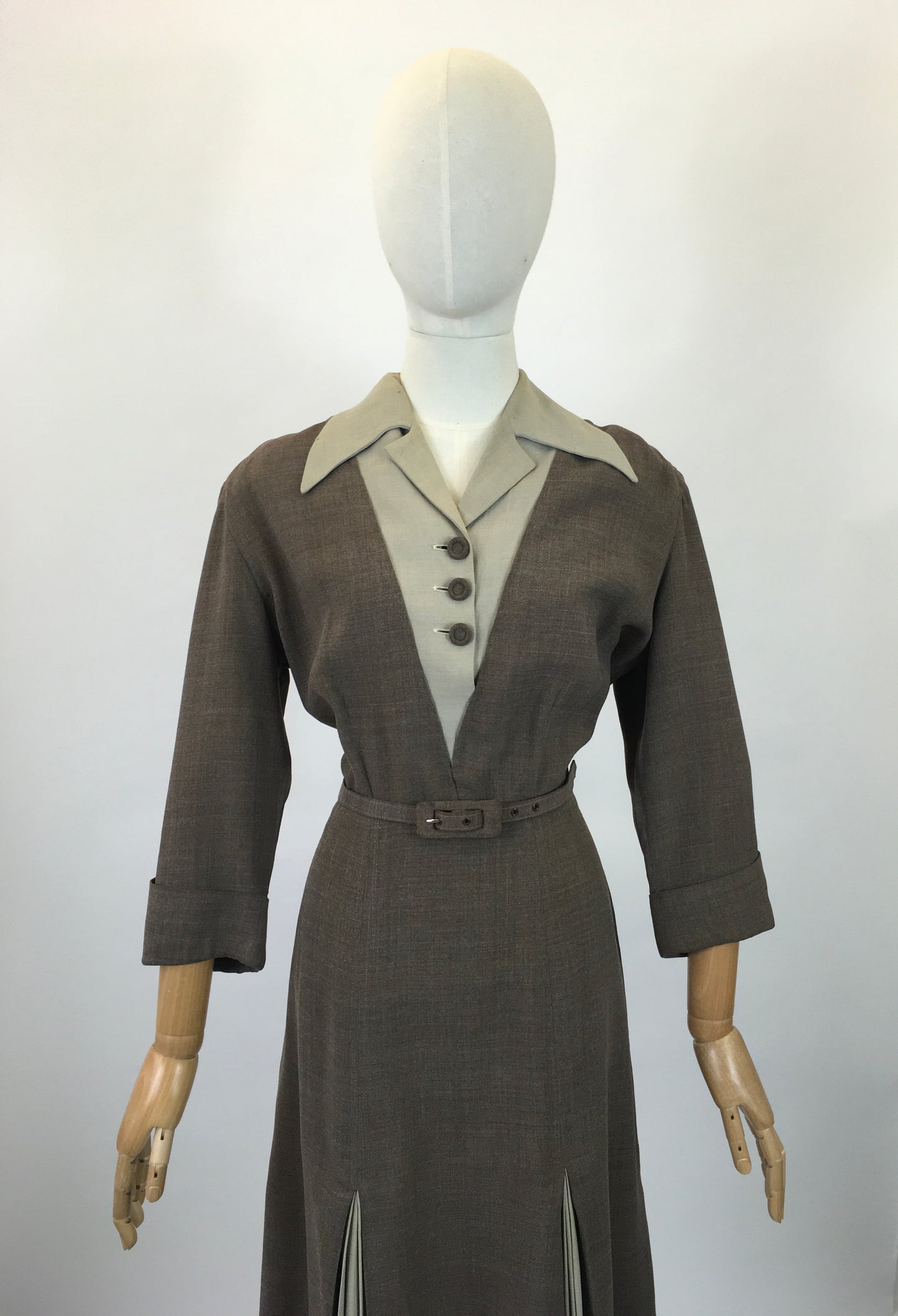 Original 40’s Beautiful Two Tone dress - Taupe and Brown colourway.