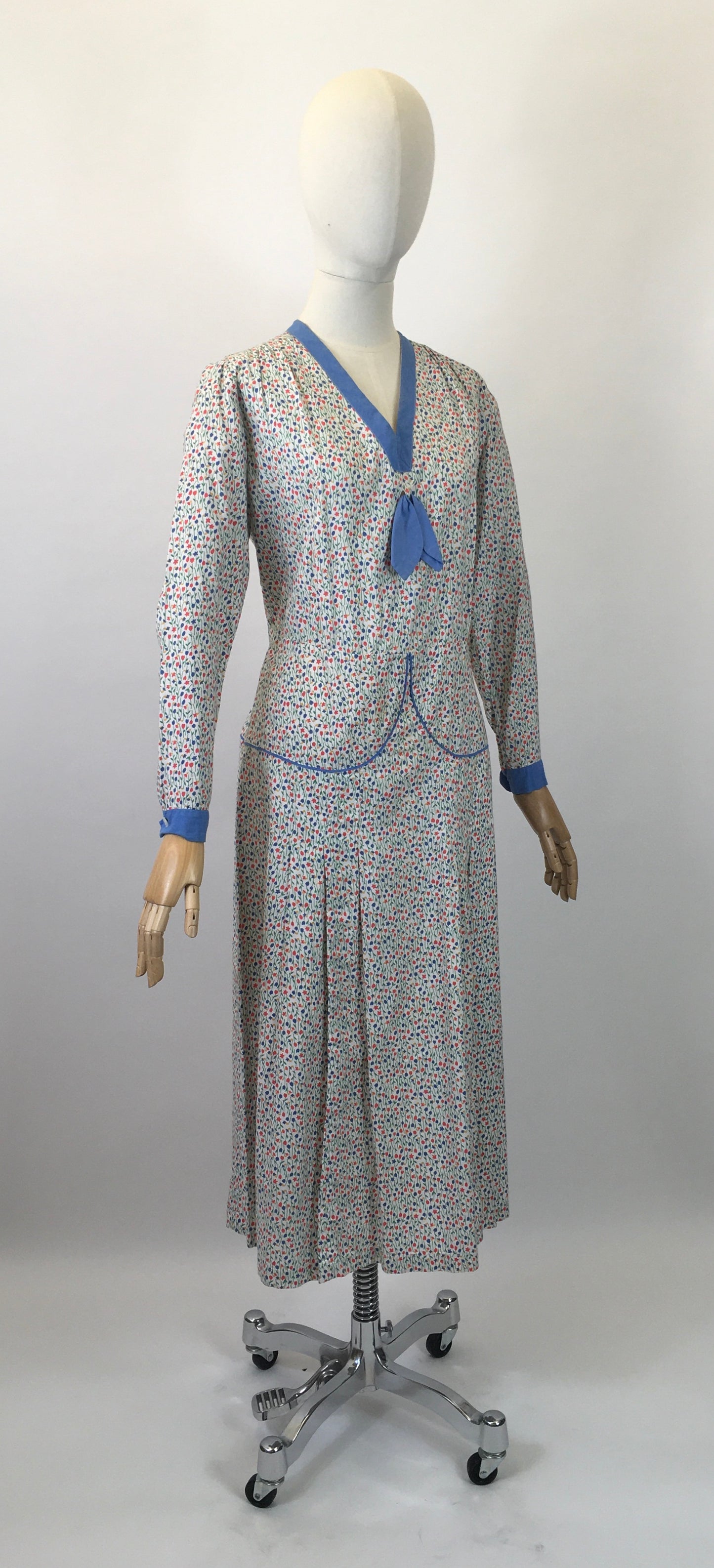 Original 1930’s Darling Floral Day Dress - In a Meadow Print with Greens, Blues, Yellows & Orange.