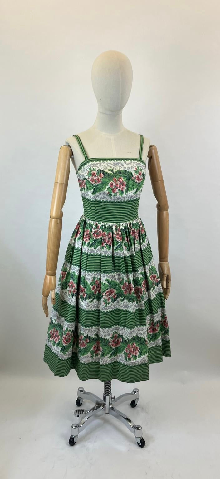 RESERVED DO NOT BUY - Original 1950's Strappy Sundress - Roses of red on grass of green.