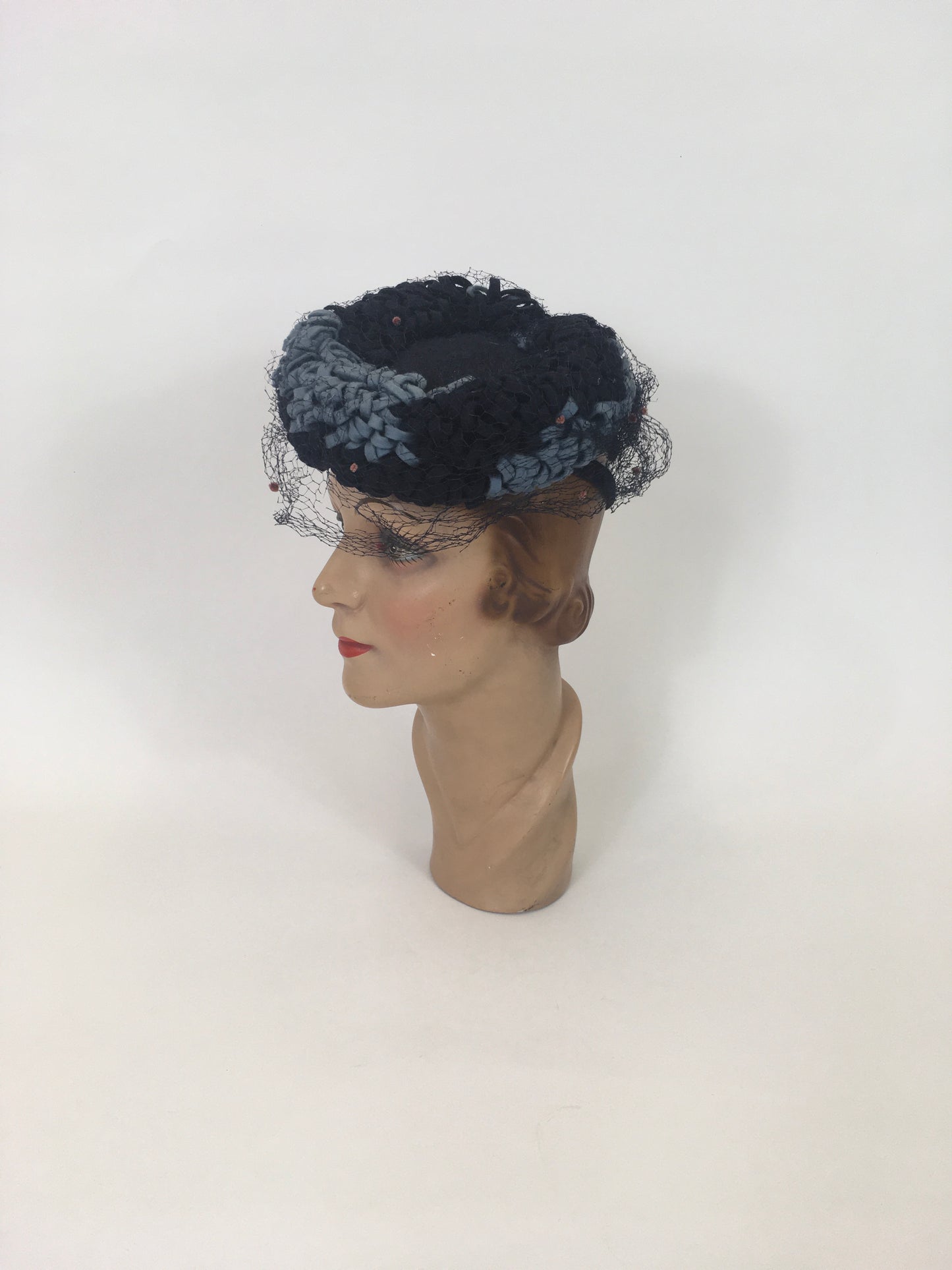 Original 1940’s Sensational Tilt Hat - In Powder Blue & Navy