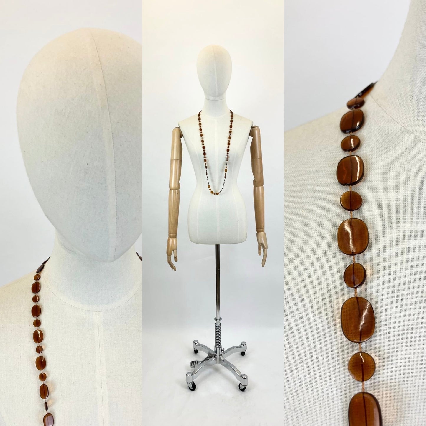 Original 20's/30's tinted celluloid necklace - amber colourway