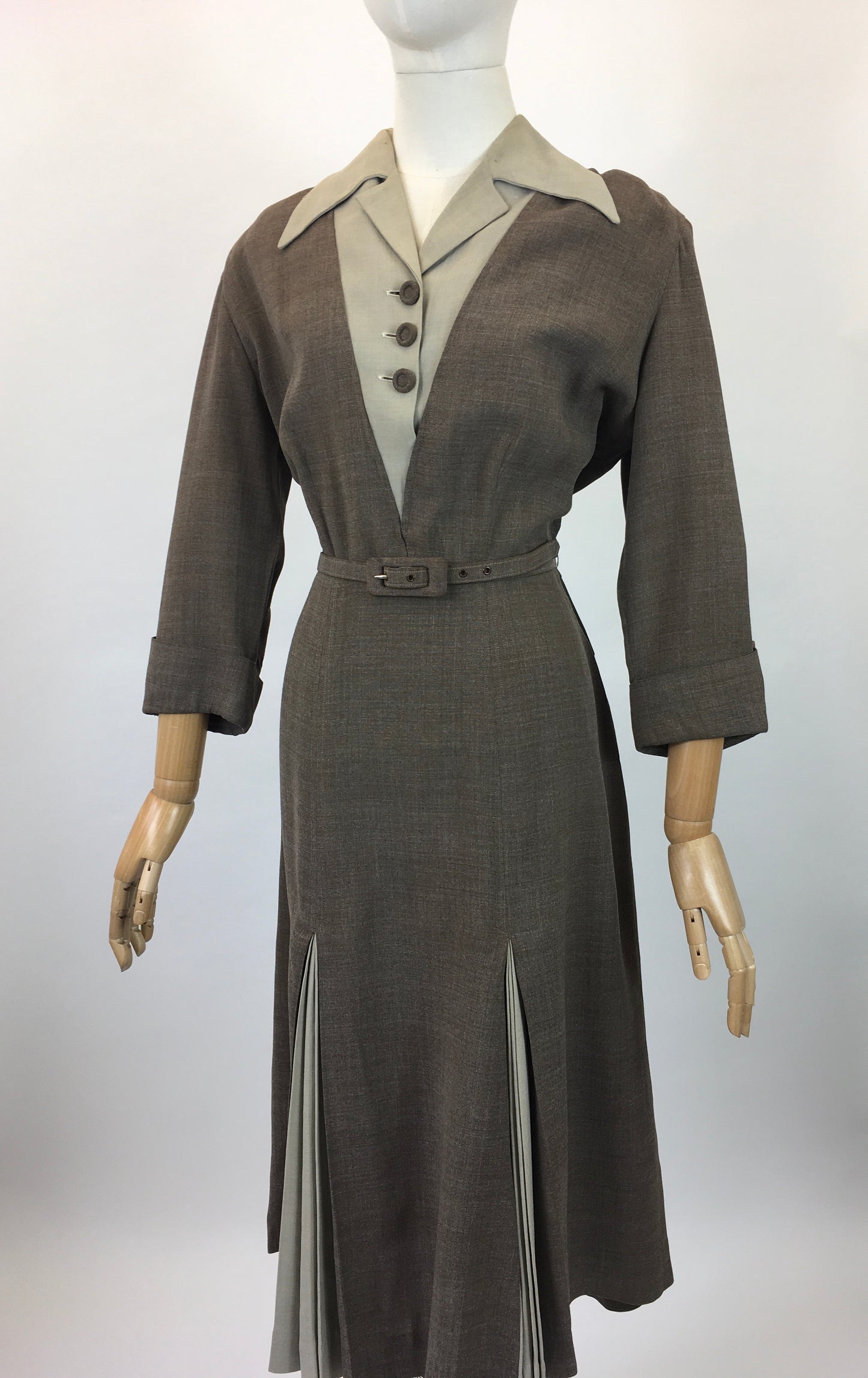 Original 40’s Beautiful Two Tone dress - Taupe and Brown colourway.