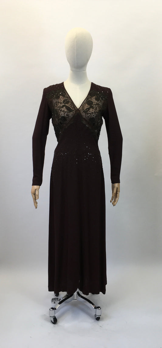 Original 1940’s Amazing illusion Evening dress - in Dark Brown