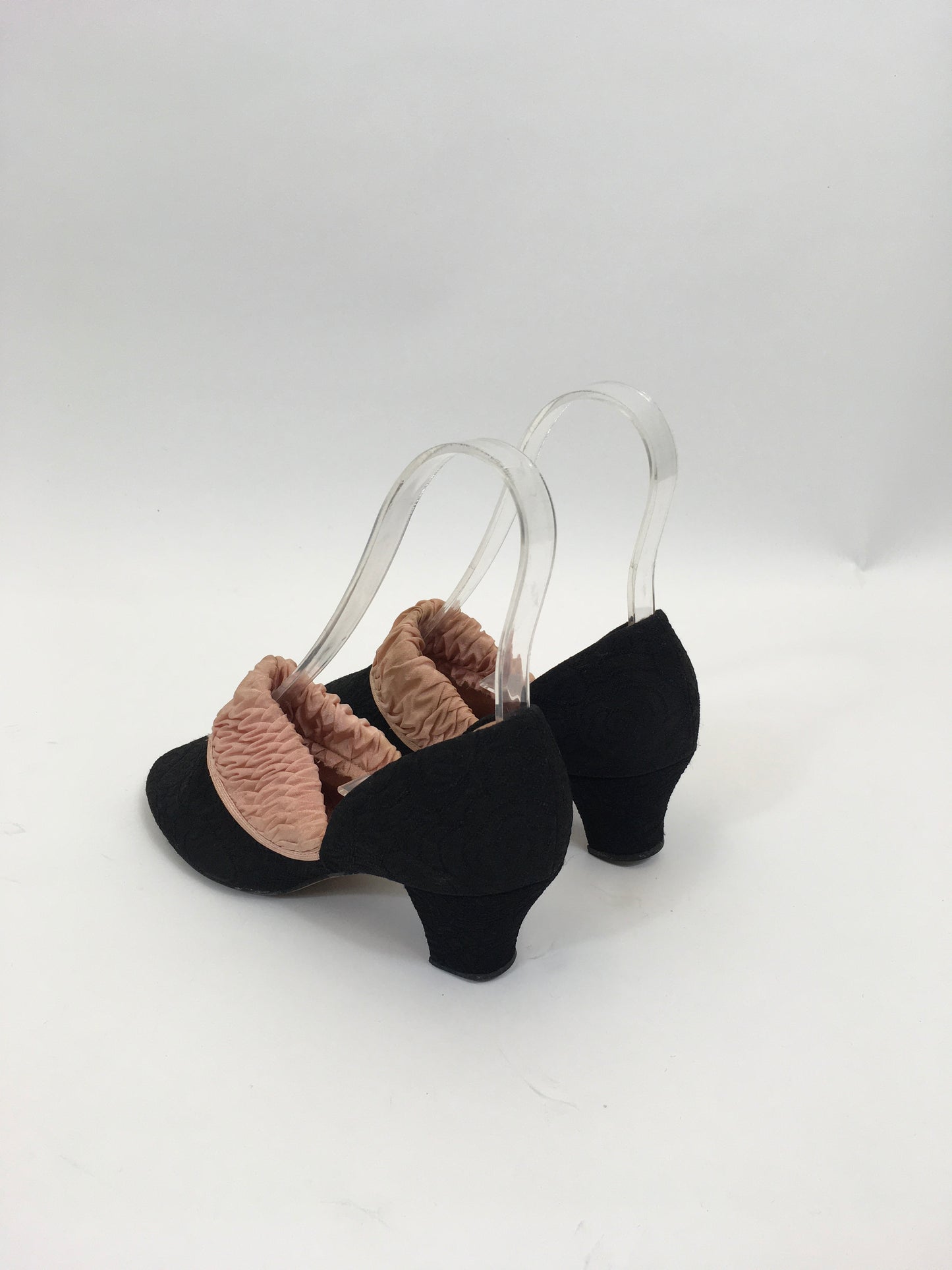 Original 1940's Glamour slippers - Black with Dusky pink