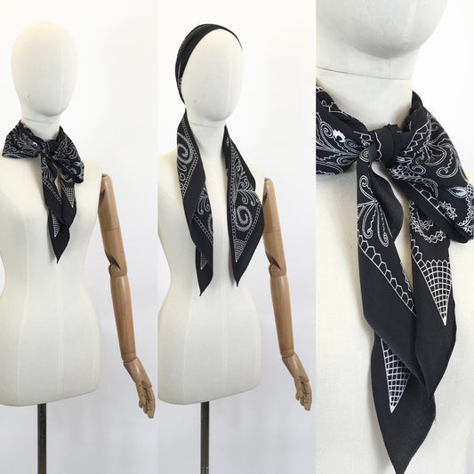 Original 1920's/1930's Deco Dagger point scarf - Black & White