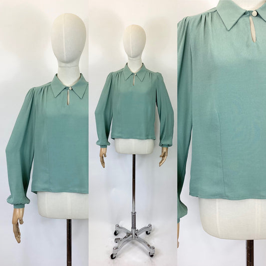 House Of Foxy - 40s Darling Blouse in Duck Egg