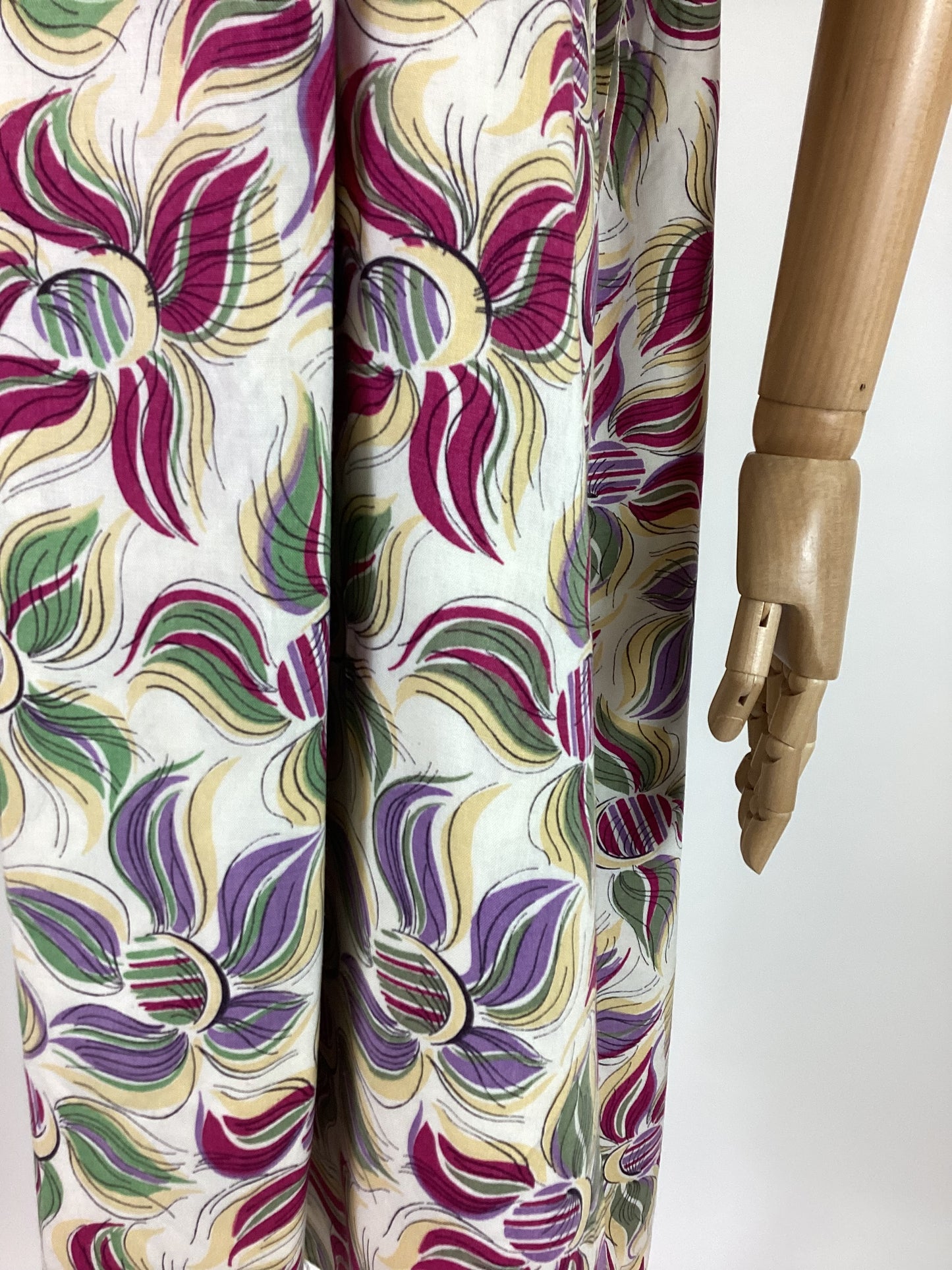 Original 1940’s Fabulous Dressmaking fabric - Hot Fuchsia, lilac, sage, buttermilk yellow on a bed of cream