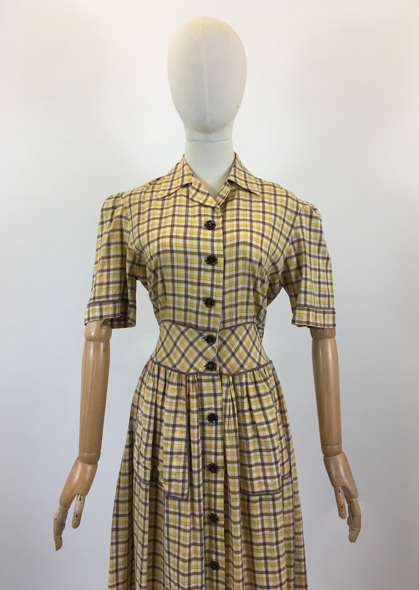 Original CC41 1940’s Gorgeous Plaid Dress - Brown and Yellow