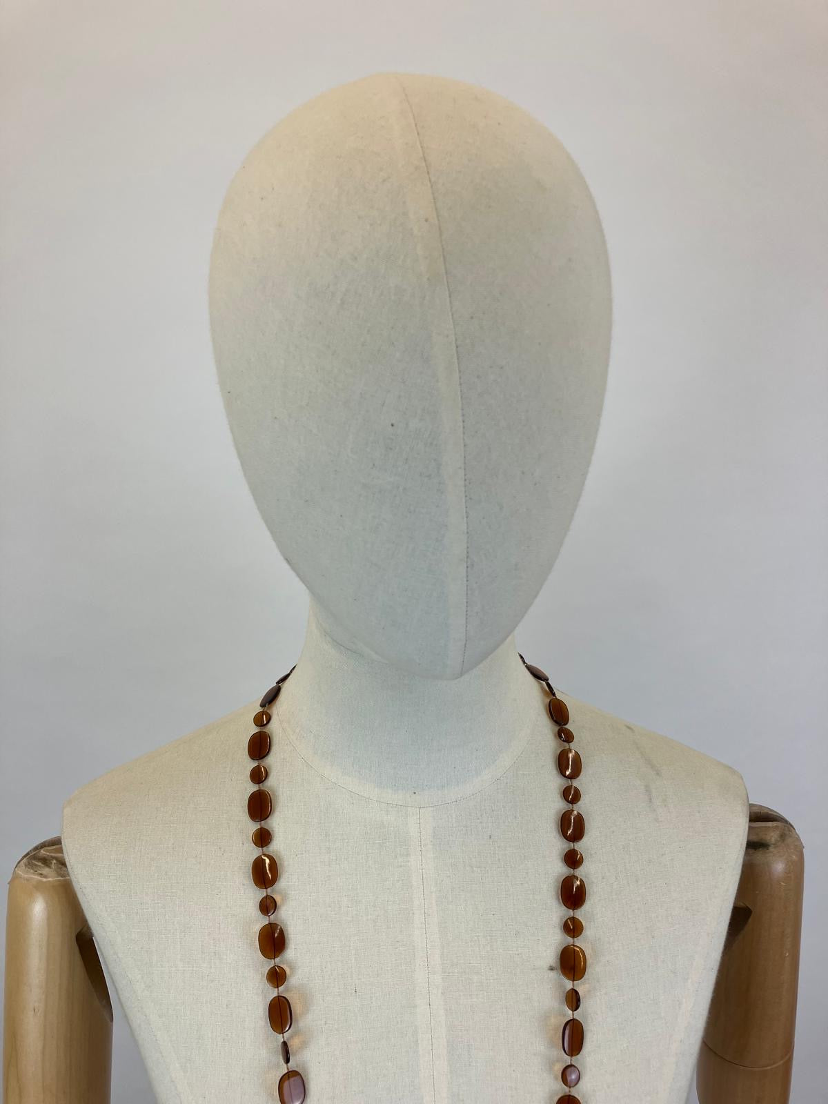 Original 20's/30's tinted celluloid necklace - amber colourway