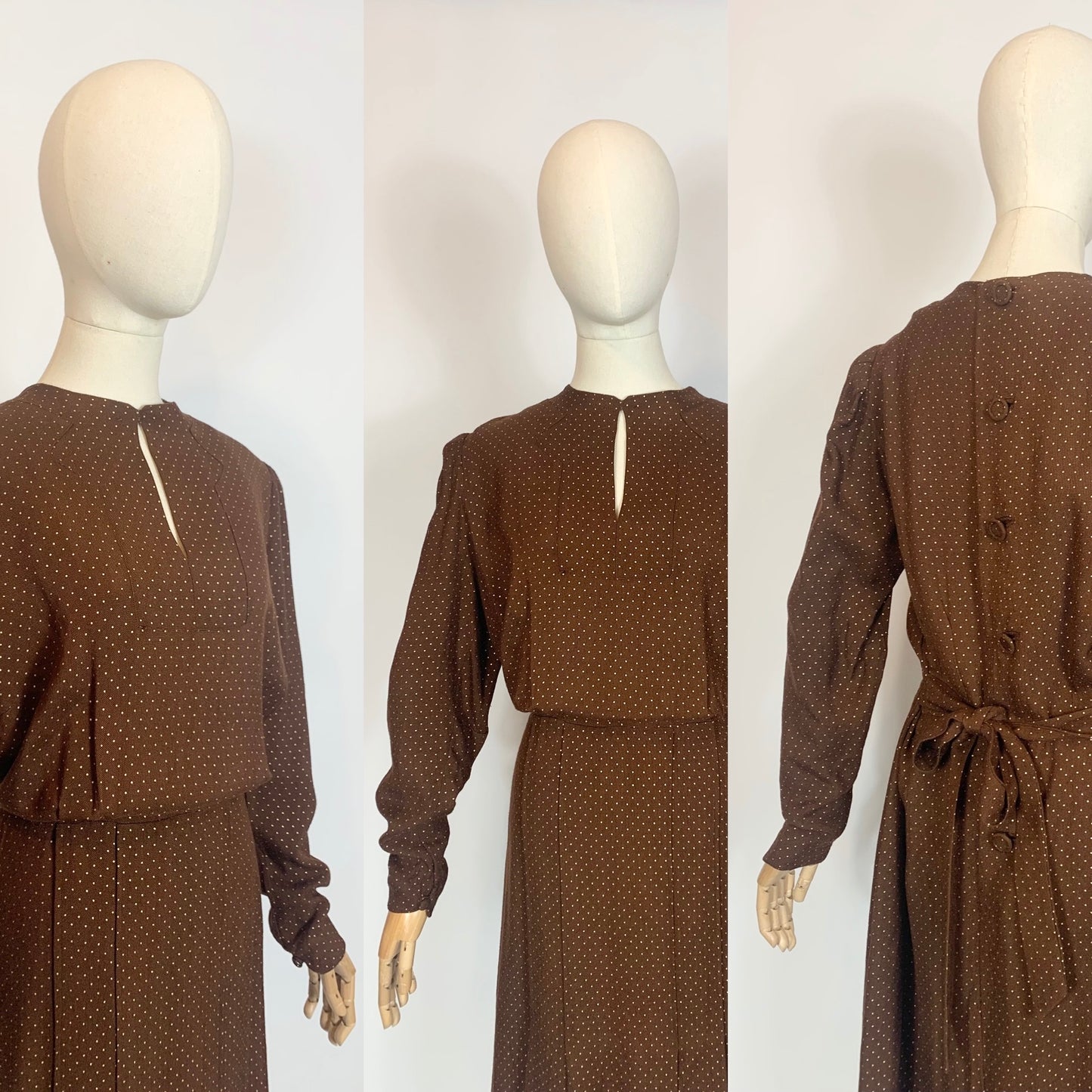 Original 1940s 11011 Double Eleven label dress - Cadbury Brown with Gold