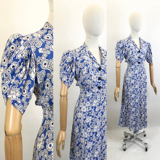 Original 1940’s Beautiful Floral dress - Powder Blue / white