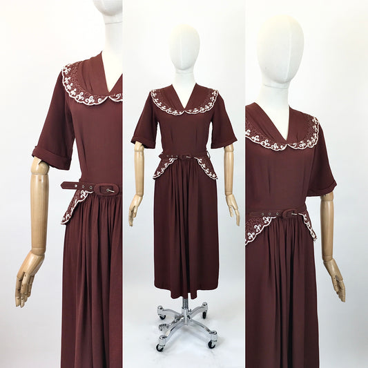Original 1940’s Beautiful Crepe dress - in a dark brown colourway