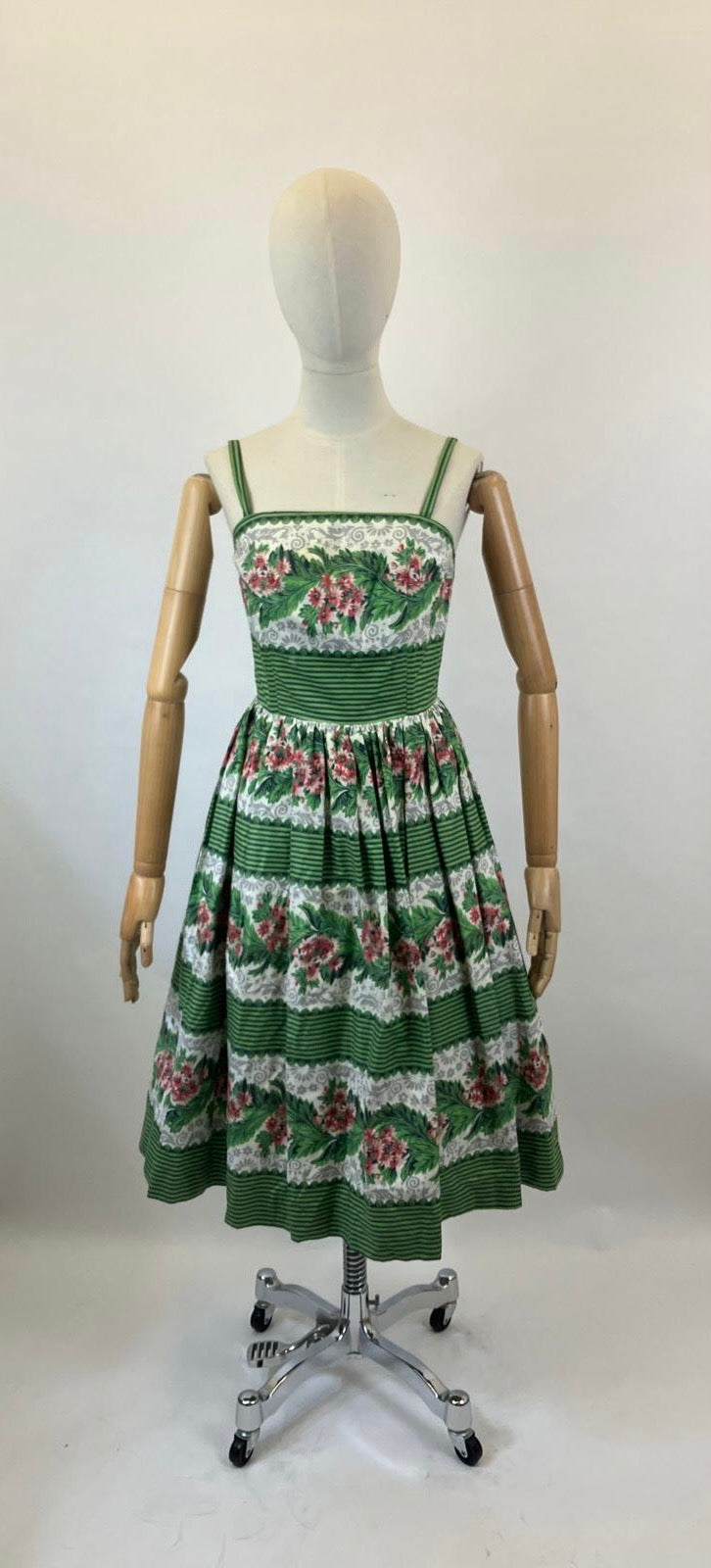 RESERVED DO NOT BUY - Original 1950's Strappy Sundress - Roses of red on grass of green.