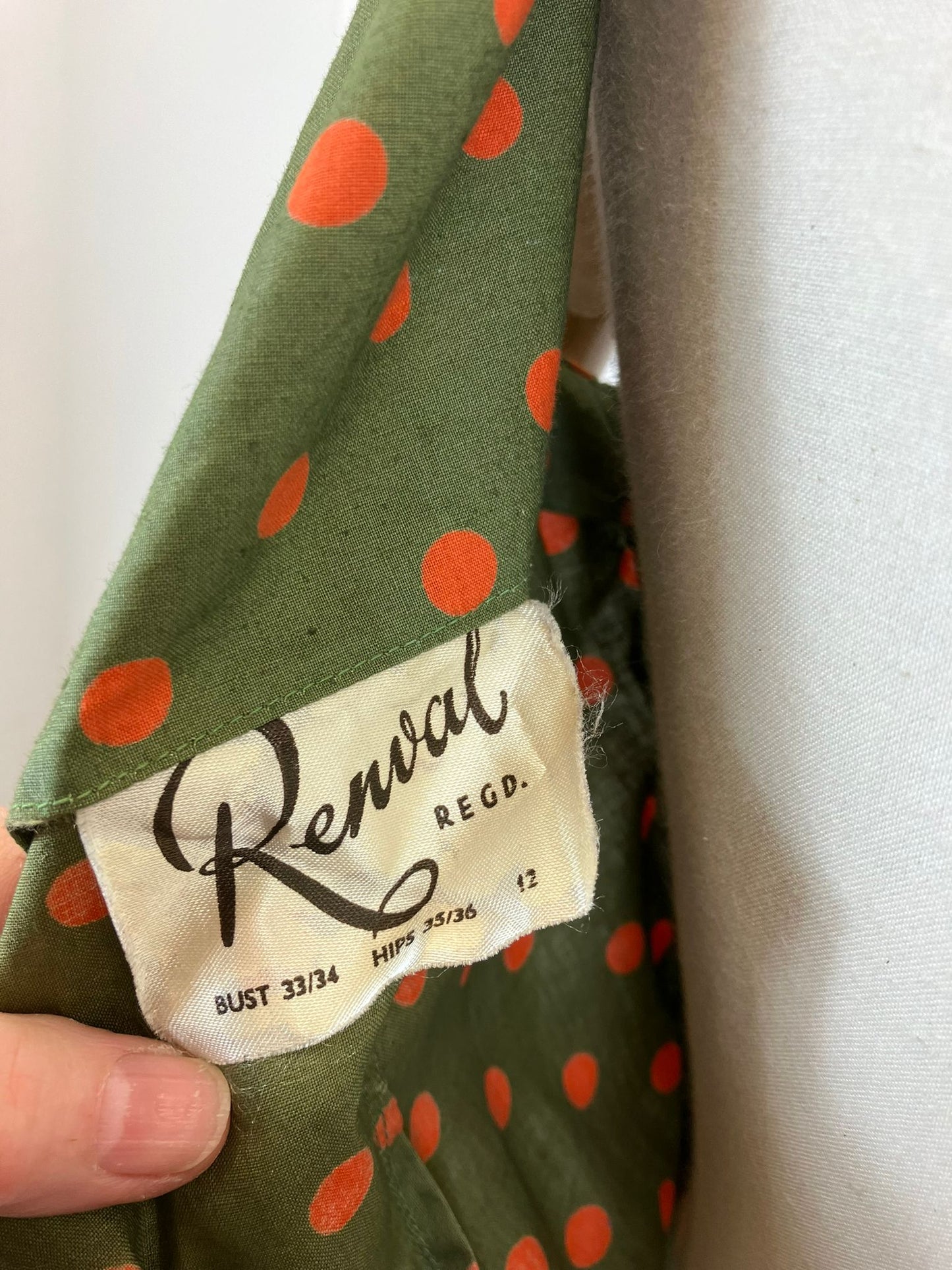 Original 1950’s Deadstock Polka Dot Dress - in Dark Green / Cinnamon dots