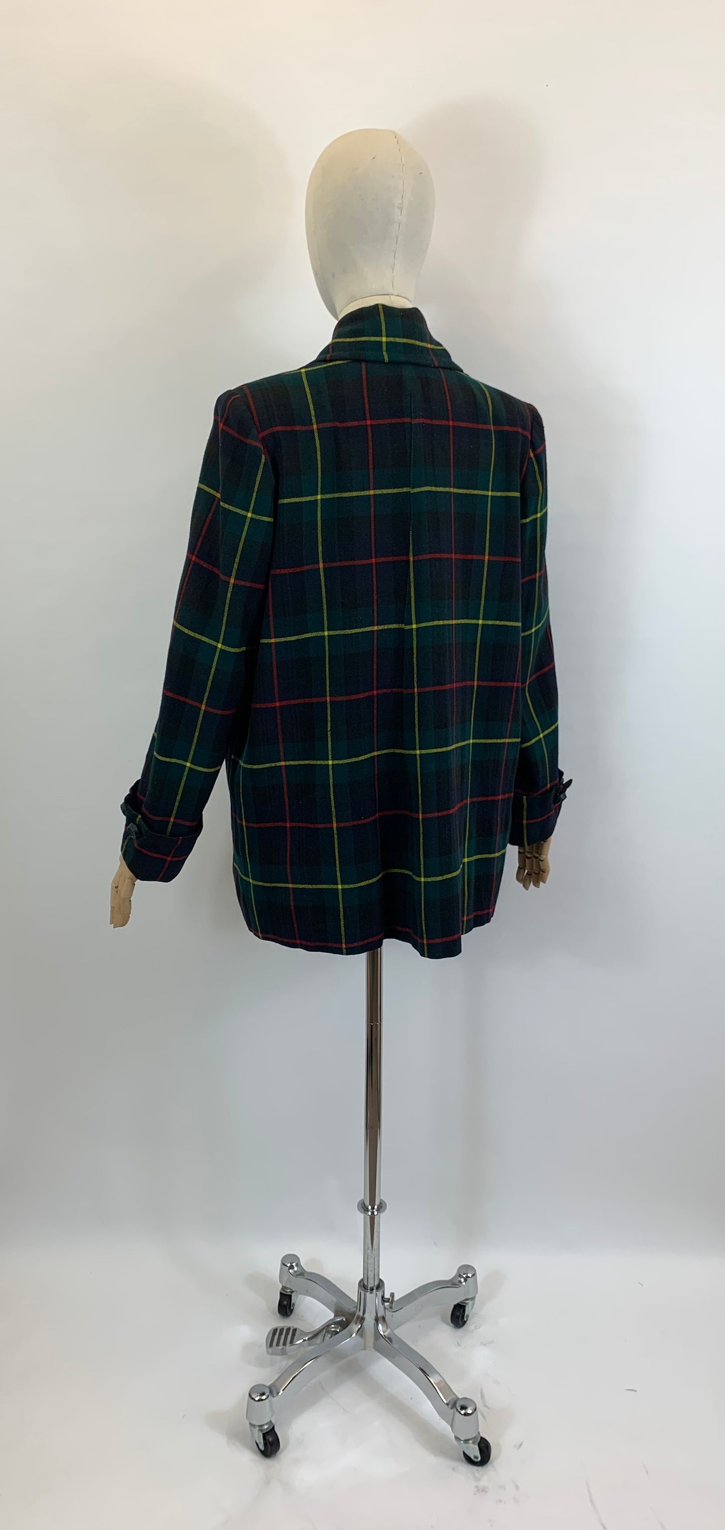 Original 1940’s Fabulous Plaid Swing Jacket - predominantly Green plaid with touches of Red and Yellow