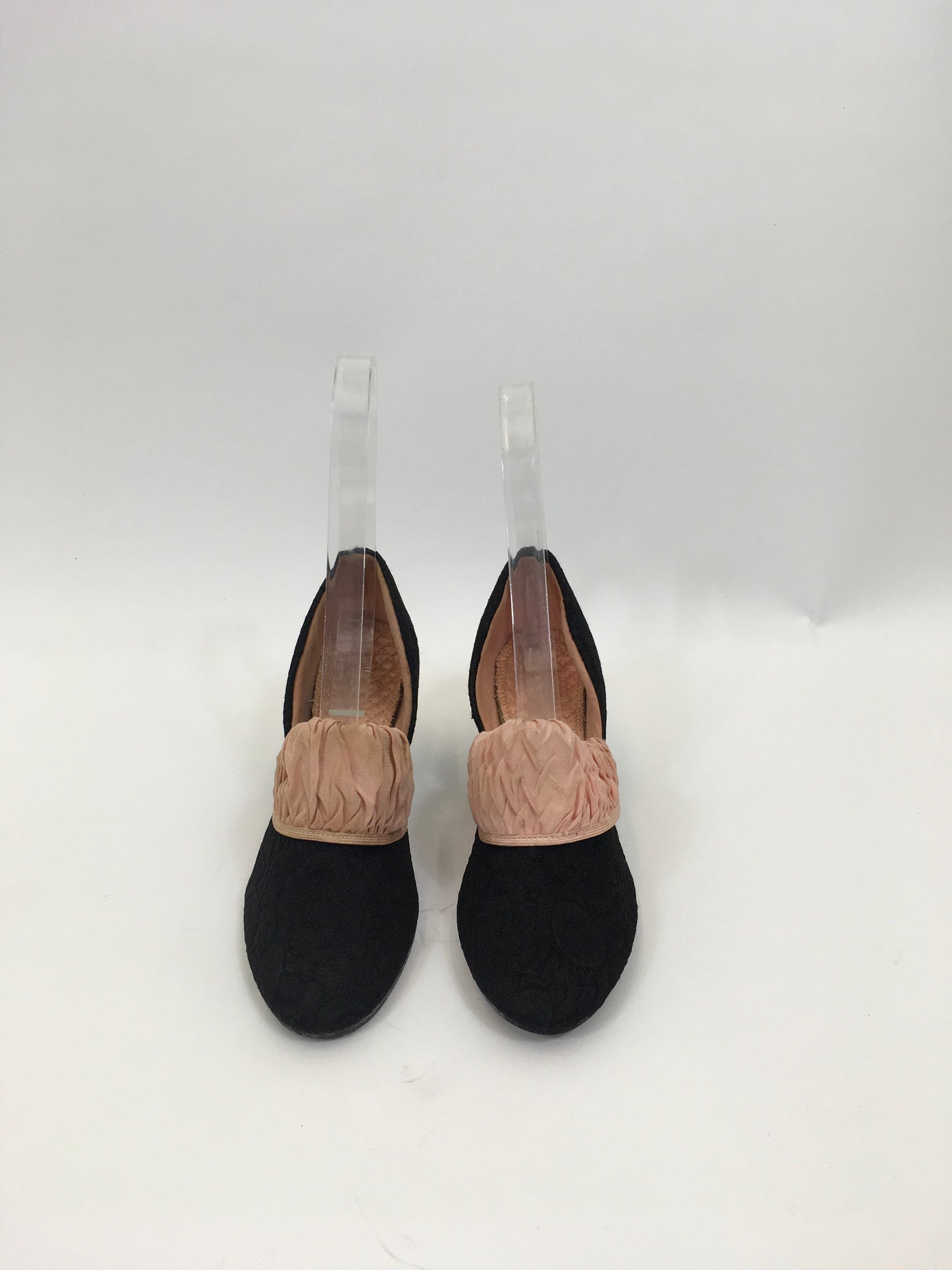 Original 1940's Glamour slippers - Black with Dusky pink