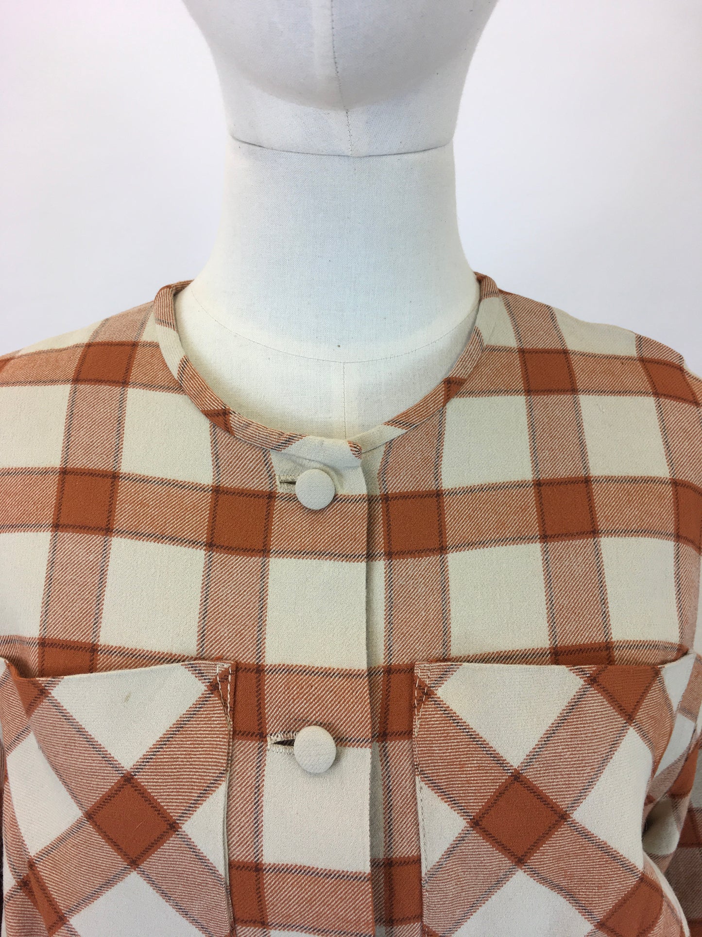 RESERVED DO NOT BUY Original 1940s woollen plaid dress - in gorgeous Cinnamon/taupe/cream