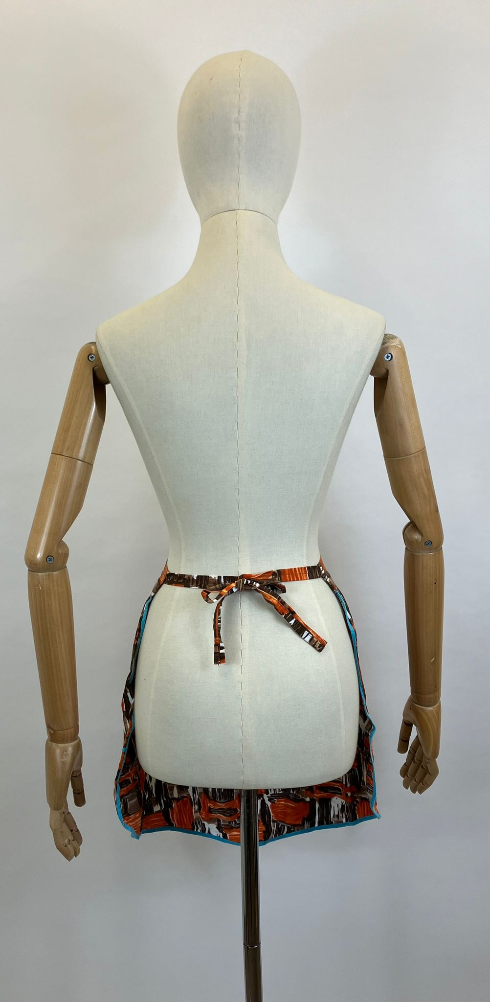 Original 1950’s Half Pinny Apron - Rust/ Orange / Brown / Blue Abstract