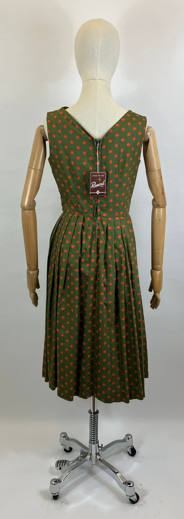 Original 1950’s Deadstock Polka Dot Dress - in Dark Green / Cinnamon dots