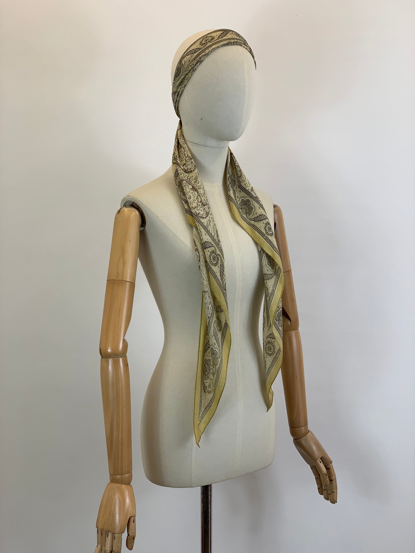 Original 30’s/40’s Silk Dagger point Scarf - Cream, Taupe, Brown and Black hues