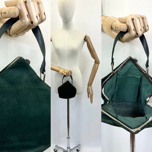 Original 1930’s Fabulous Suede Handbag - deep dark Green