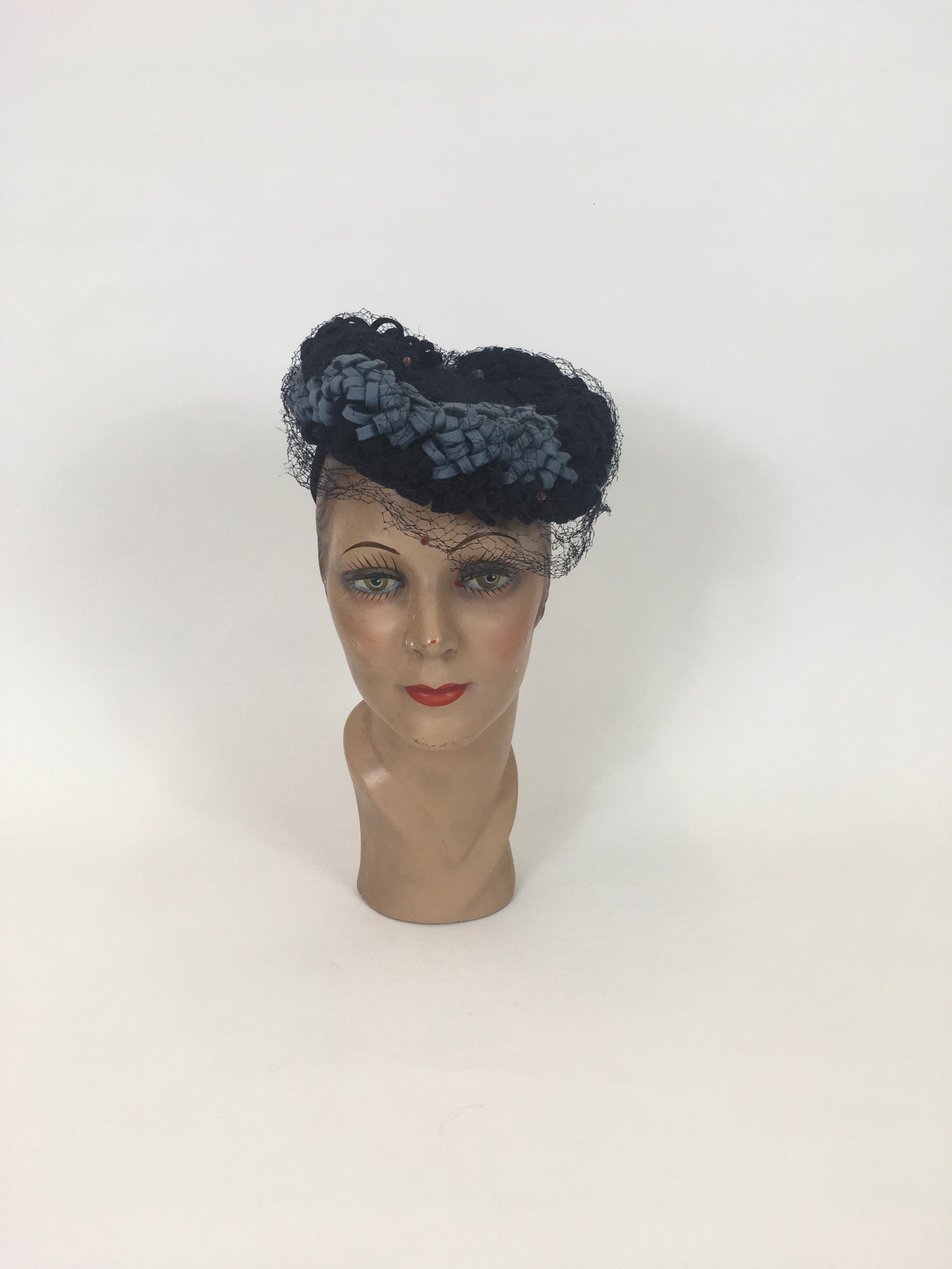 Original 1940’s Sensational Tilt Hat - In Powder Blue & Navy