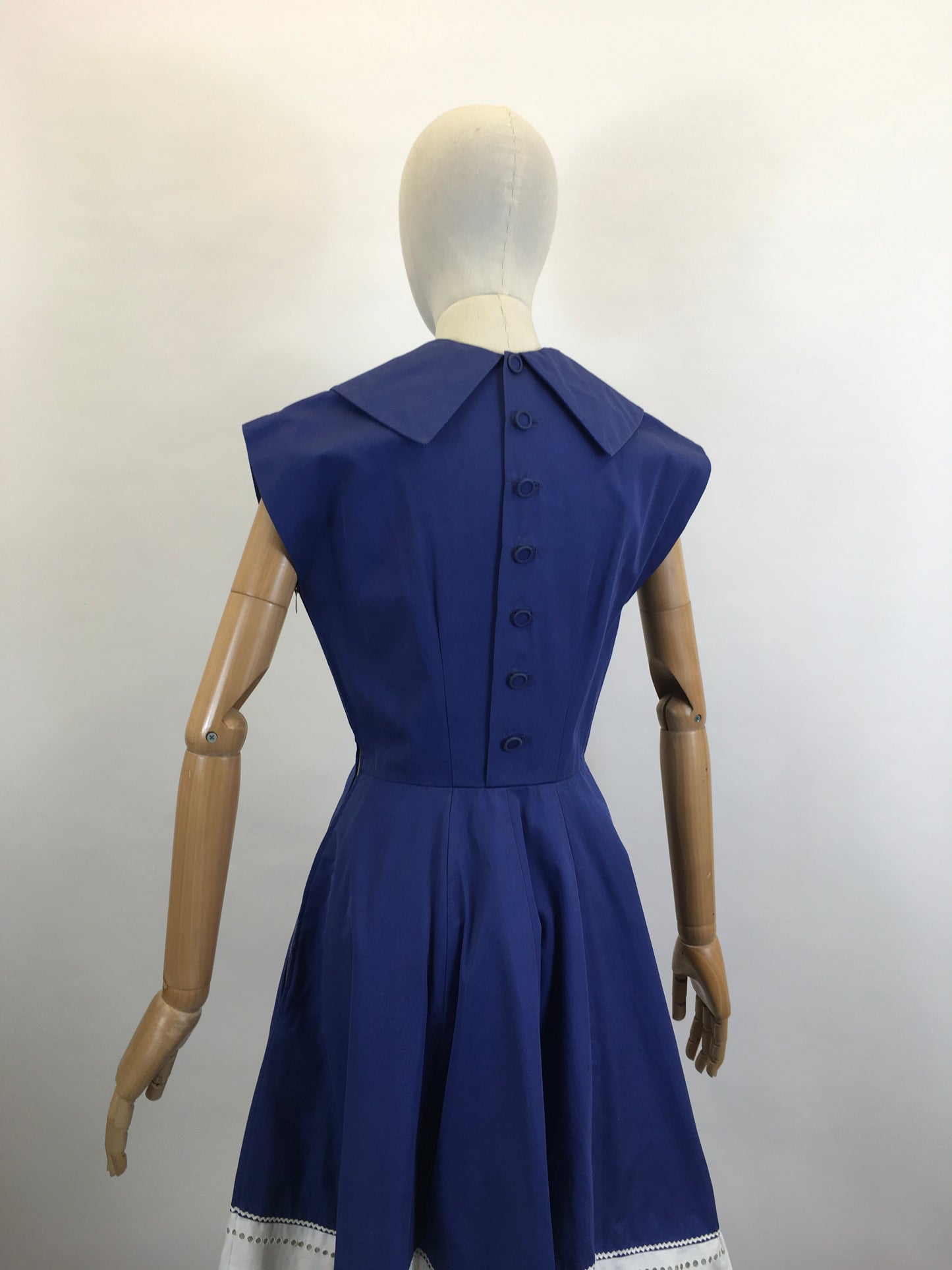 Original 1950’s Cotton Day Dress - Blue with White Contrast