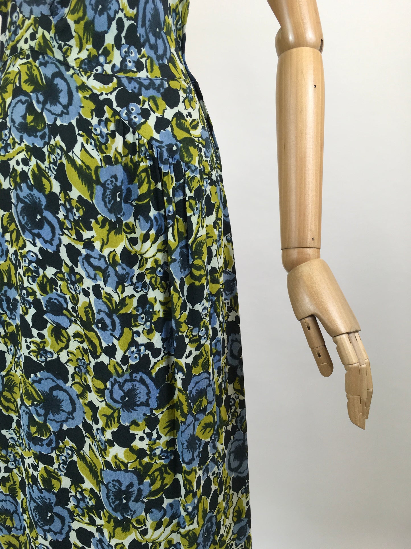 Original 1940's Beautiful Floral dress - in Chautreuse, Blue and Green florals.