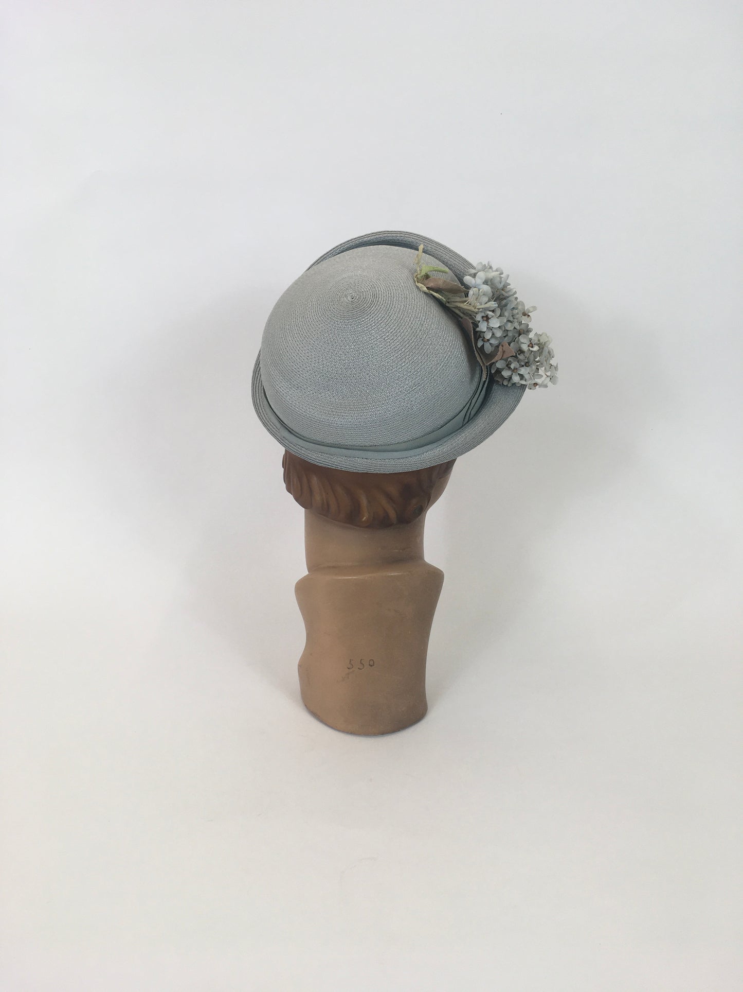 Original 1930’s Gorgeous  Fine Natural Straw Hat - In Pale Blue with Floral Millinery