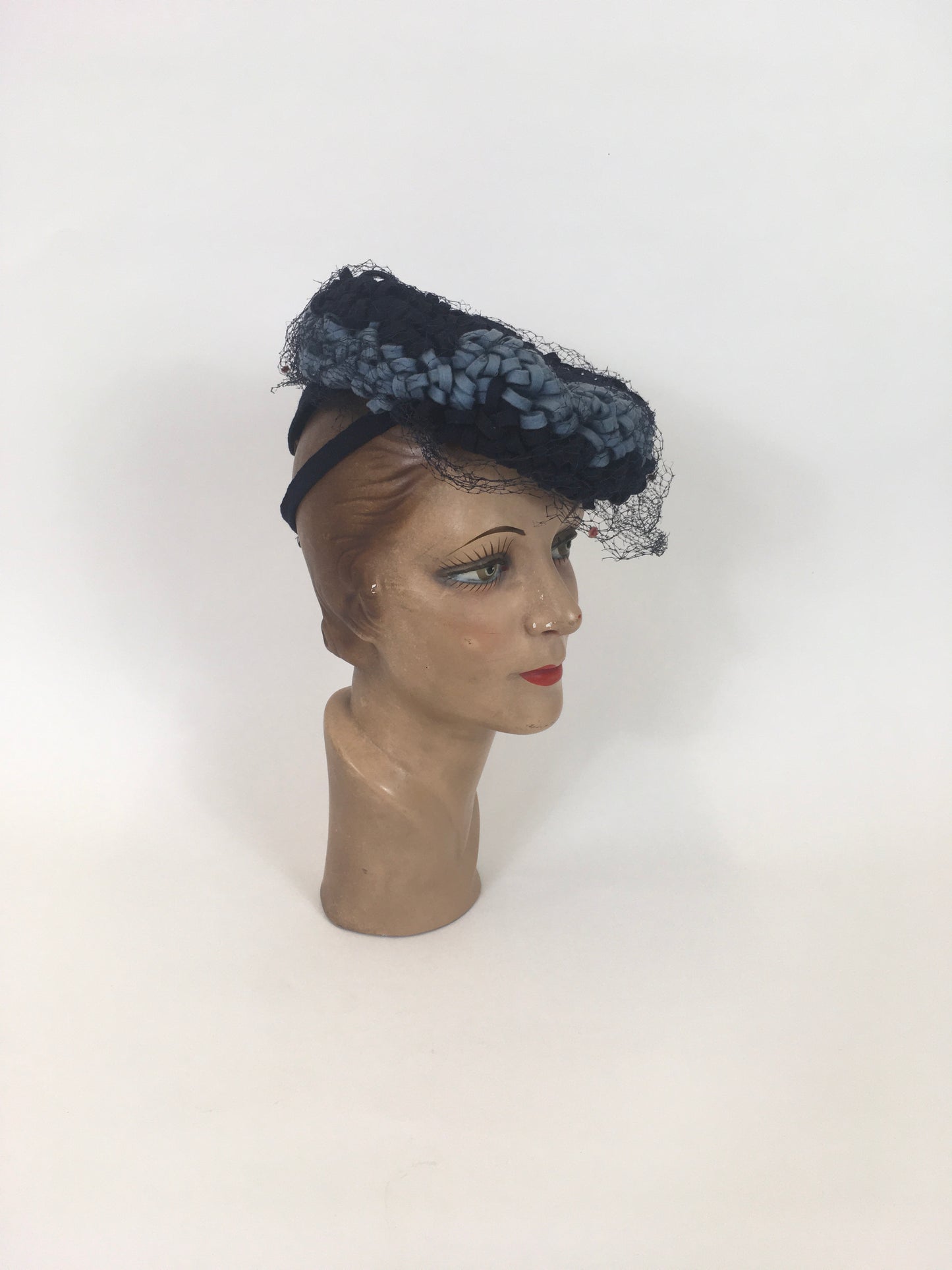 Original 1940’s Sensational Tilt Hat - In Powder Blue & Navy