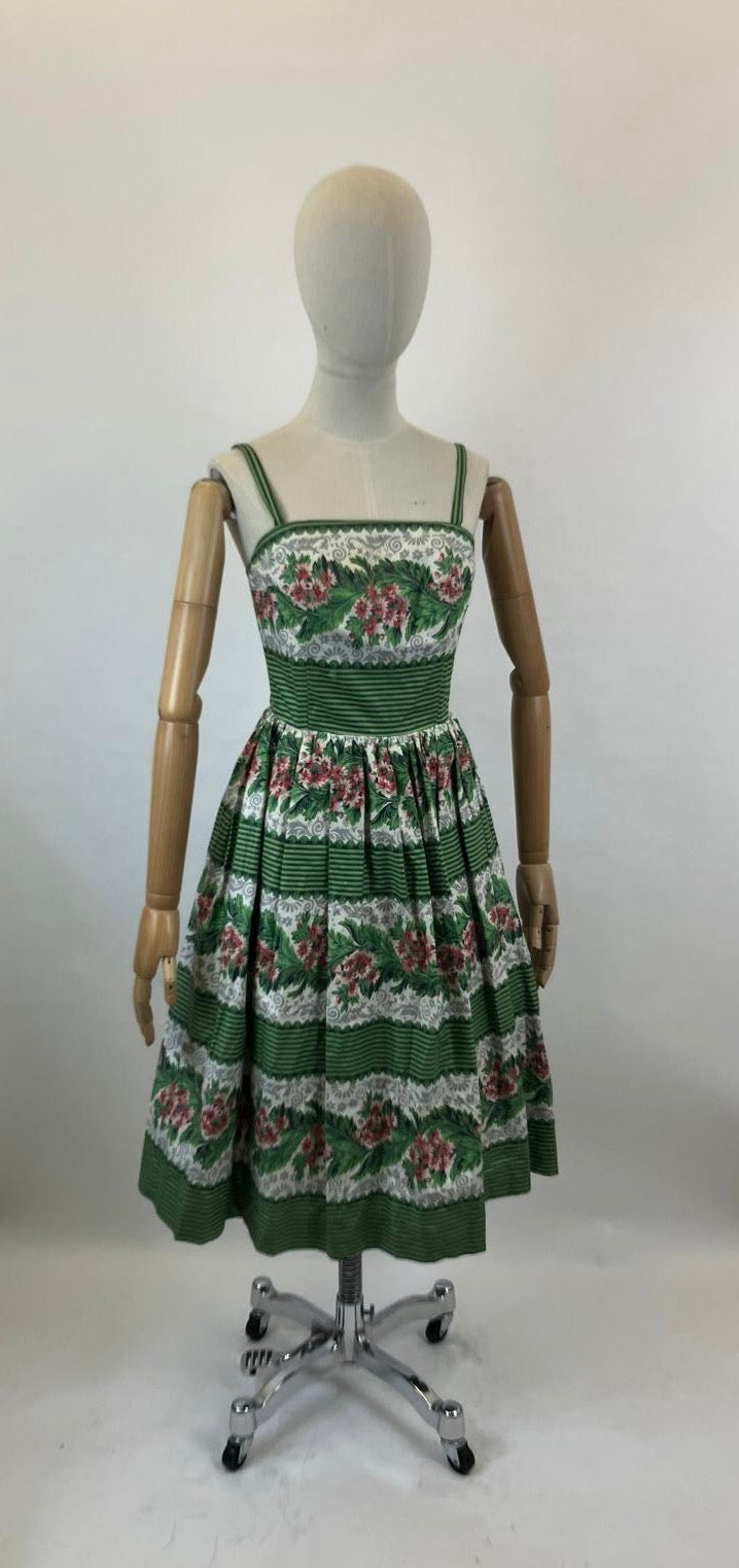 RESERVED DO NOT BUY - Original 1950's Strappy Sundress - Roses of red on grass of green.