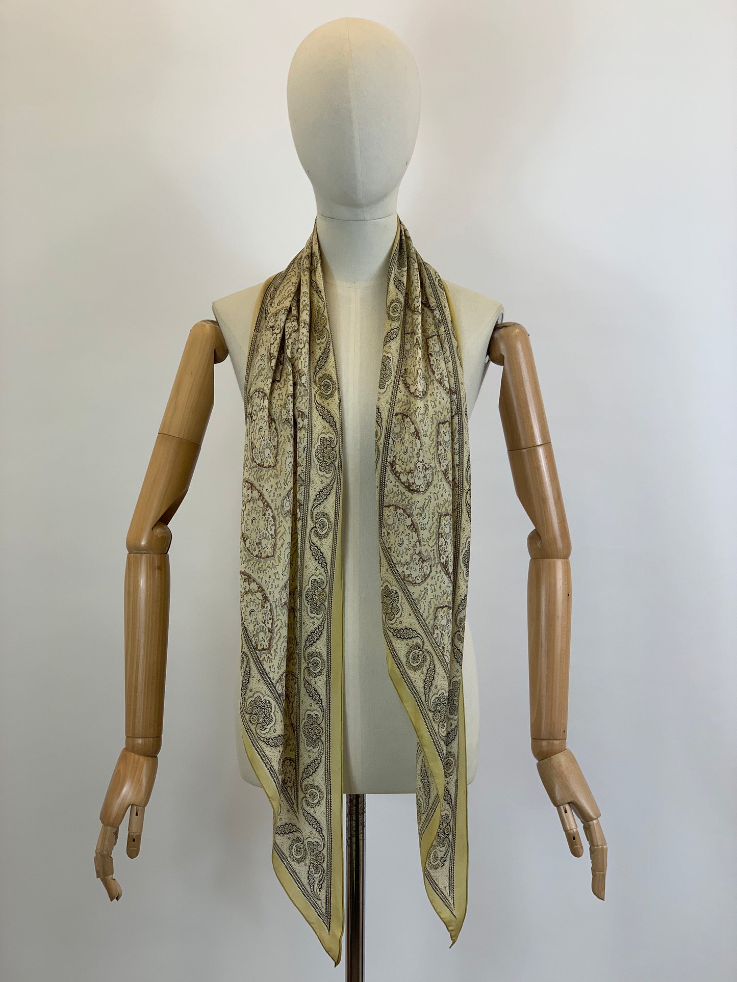 Original 30’s/40’s Silk Dagger point Scarf - Cream, Taupe, Brown and Black hues