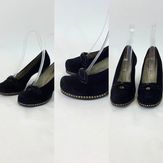 Original 1940’s Fabulous Suede Studded Shoes - Black
