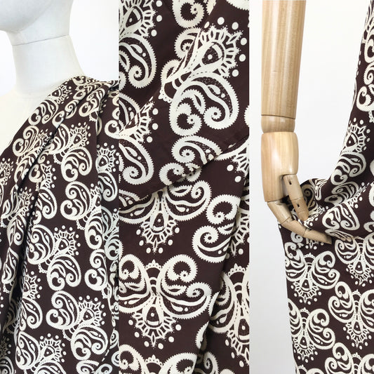 Original late. 30’s/ early .40’s Rayon Silk Dressmaking Fabric - Chocolate brown with cream