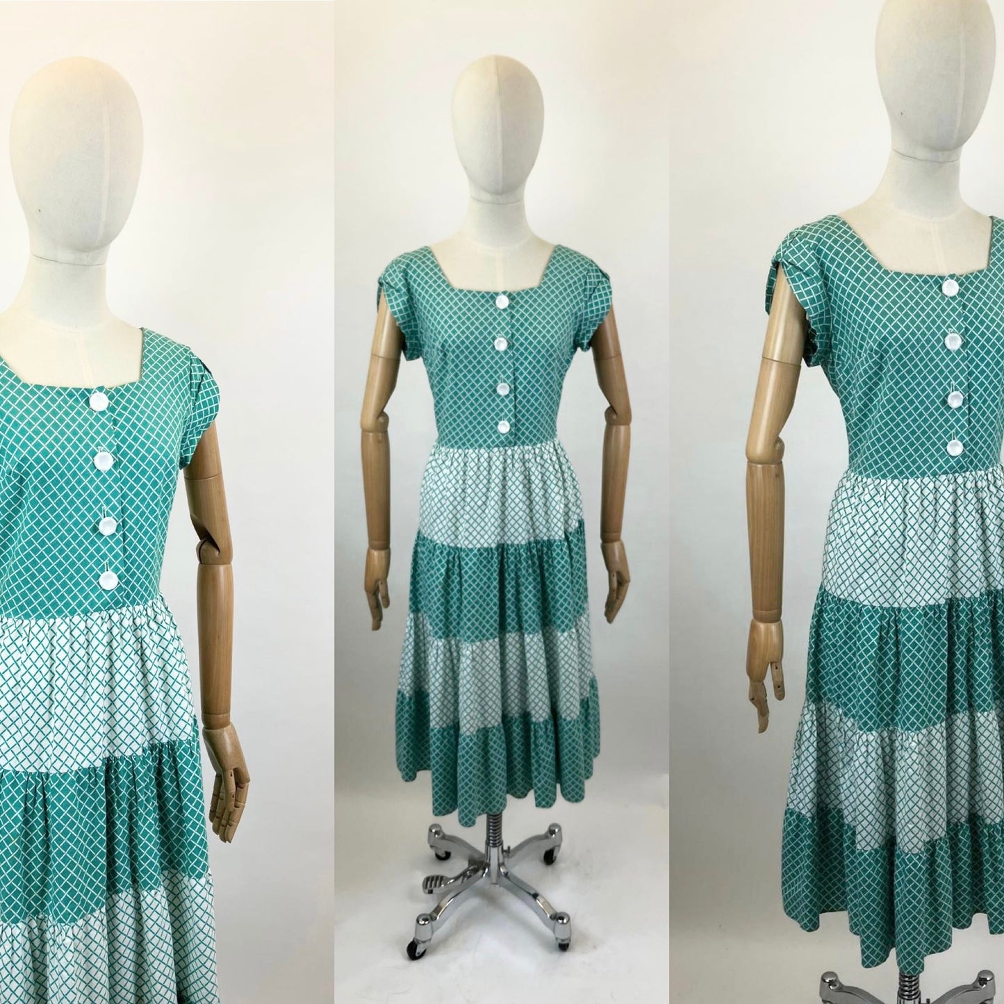 Original 1950’s Beautiful cotton day dress - Jade & White