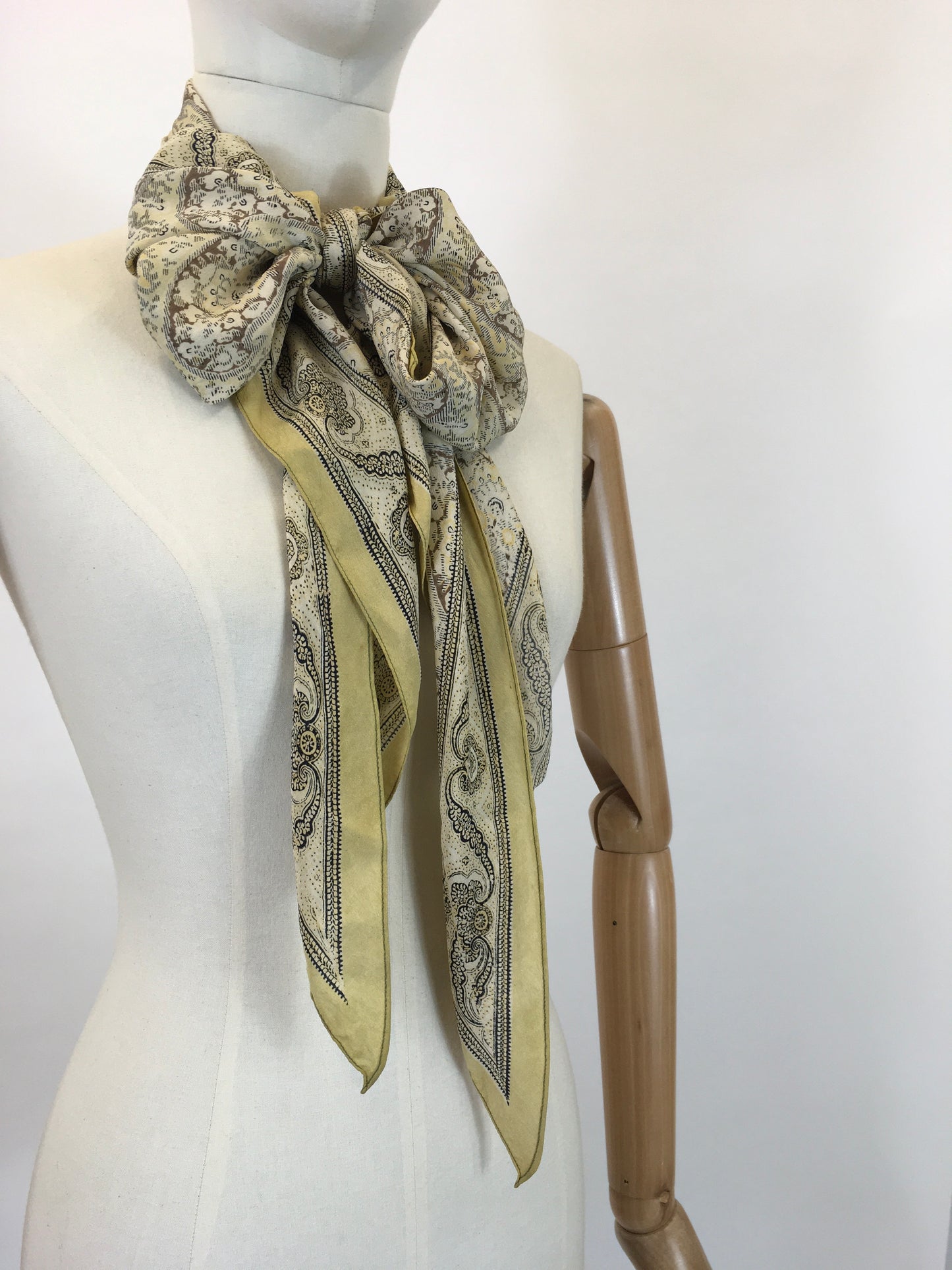 Original 1930s Darling Deco Dagger point scarf - In lemons, taupe, brown and black.