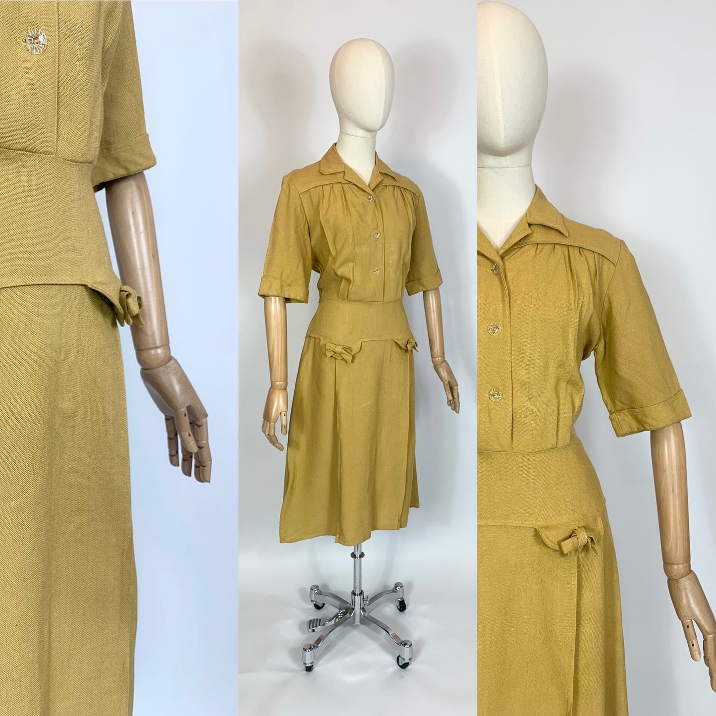 Original CC41 label 1940’s Beautiful Moygashel  Linen dress - mustard