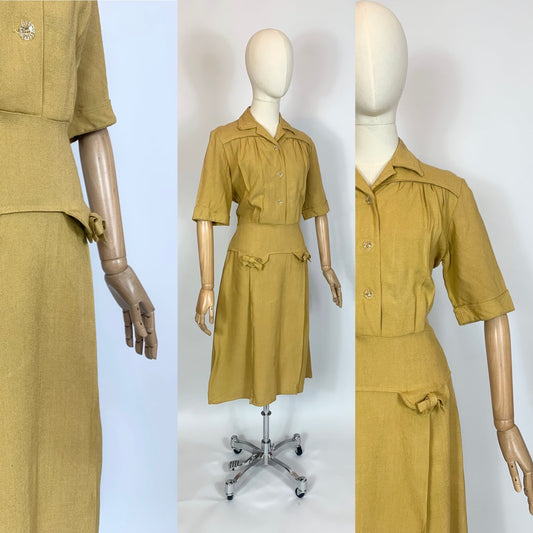 Original CC41 label 1940’s Beautiful Moygashel  Linen dress - mustard