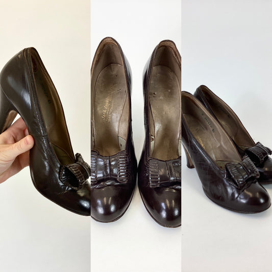Original 30's / 40's Spectacular High heeled shoes - Rich Brown