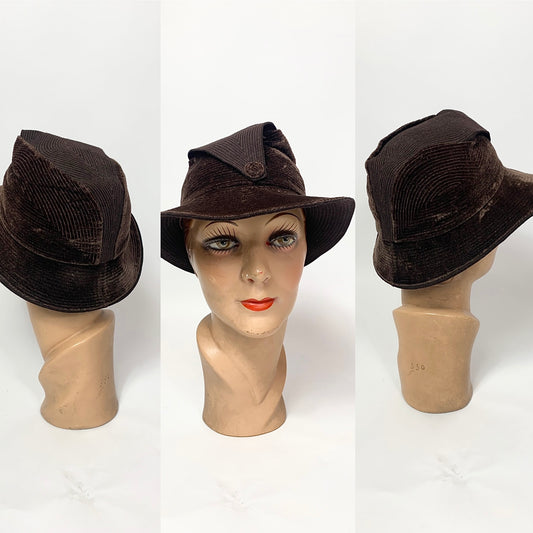 Original 1930’s Beautiful Velvet & Felt hat - dark brown