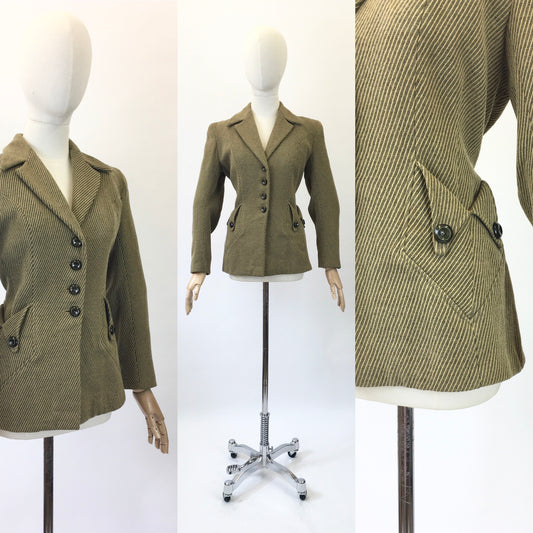 Original 1940's Stunning CC41 label Jacket - in Grey/lime pinstripe with exquisite details.