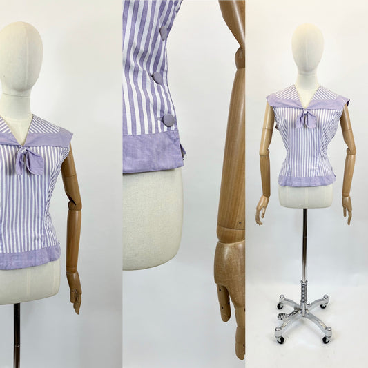 Original 1950’s Cotton blouse - Striped lilac