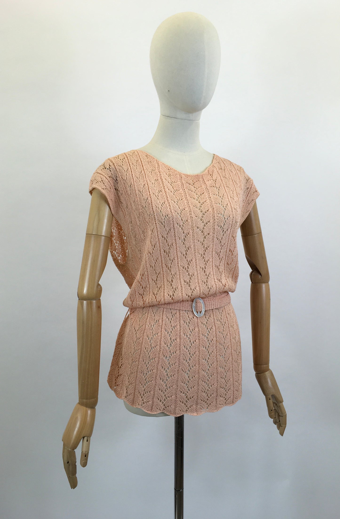 Original 1930's Fabulous Crochet Tunic - in pale peach