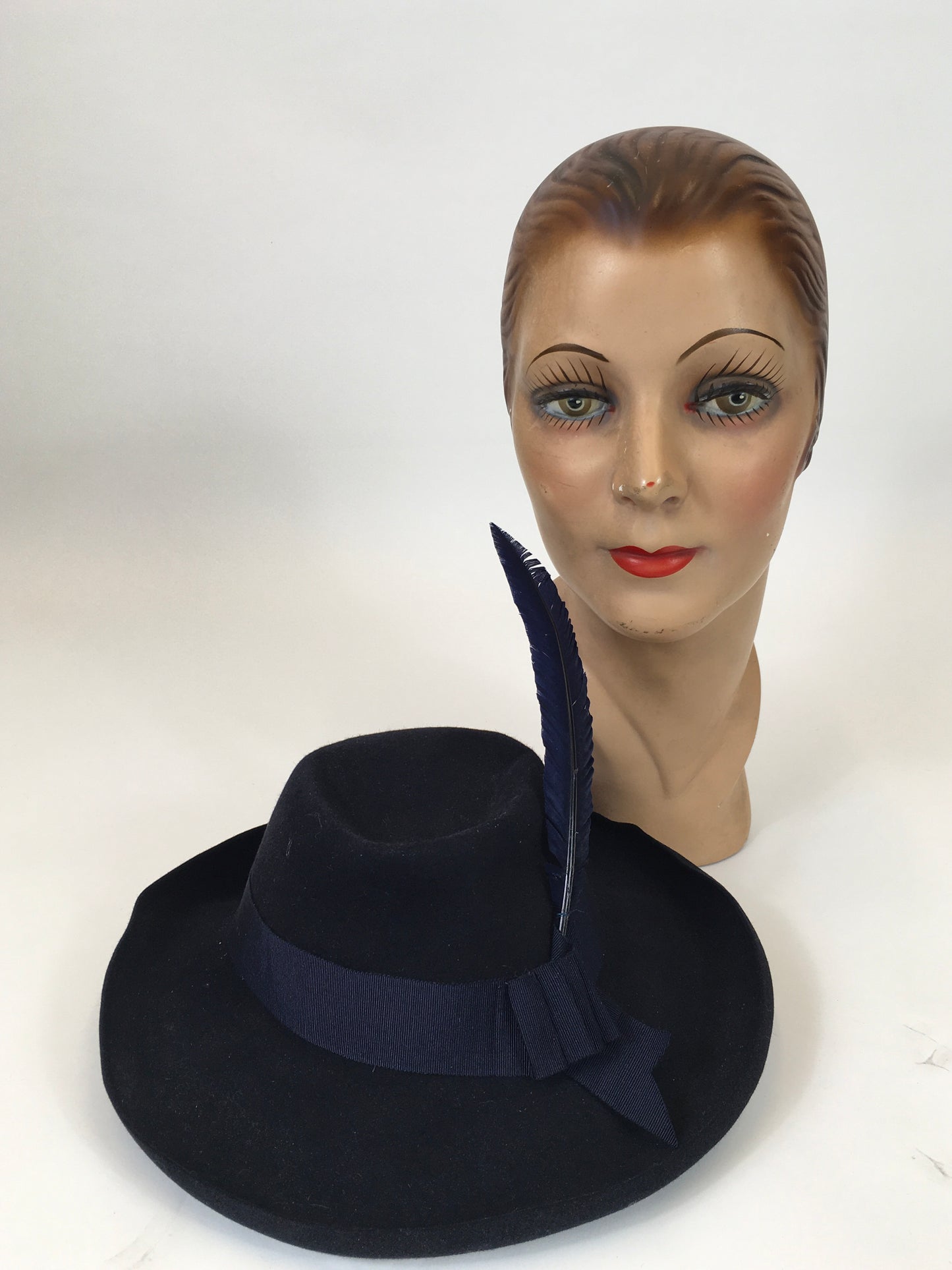 Original late 30's/ Early 40's  Stunning Fedora -  In a Deep Navy Felt with striking Blue Feather