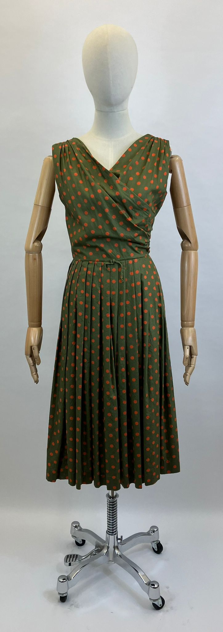 Original 1950’s Deadstock Polka Dot Dress - in Dark Green / Cinnamon dots