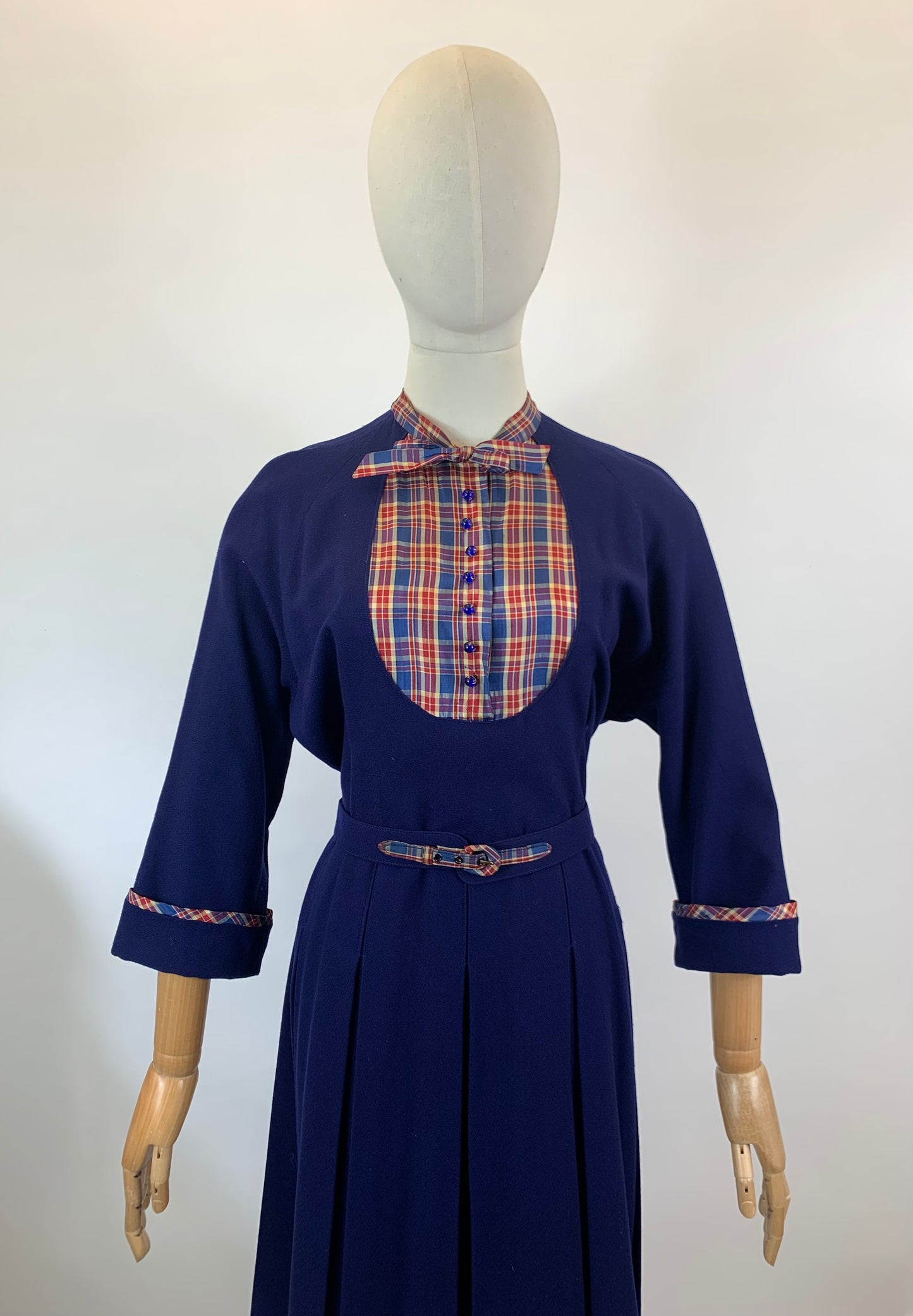 Original Fabulous Dinner Plate 1940’s Dress - Royal Blue with plaid insert