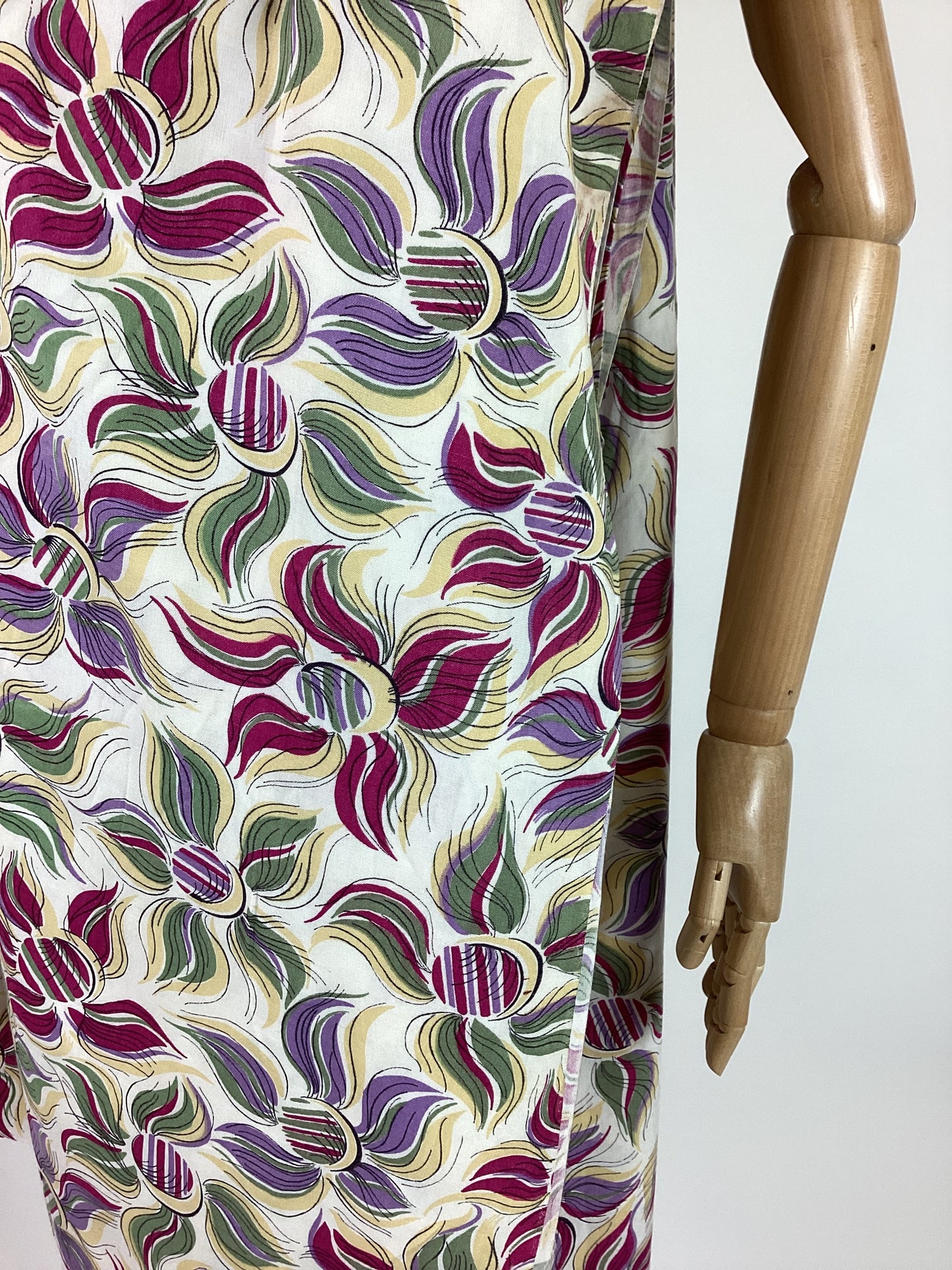 Original 1940’s Fabulous Dressmaking fabric - Hot Fuchsia, lilac, sage, buttermilk yellow on a bed of cream