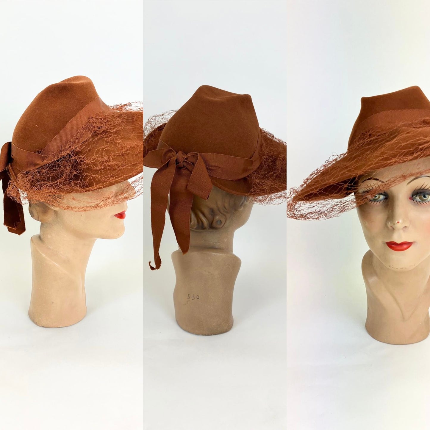 Original 1940's Beautiful Heart shaped Hat - true Cinnamon