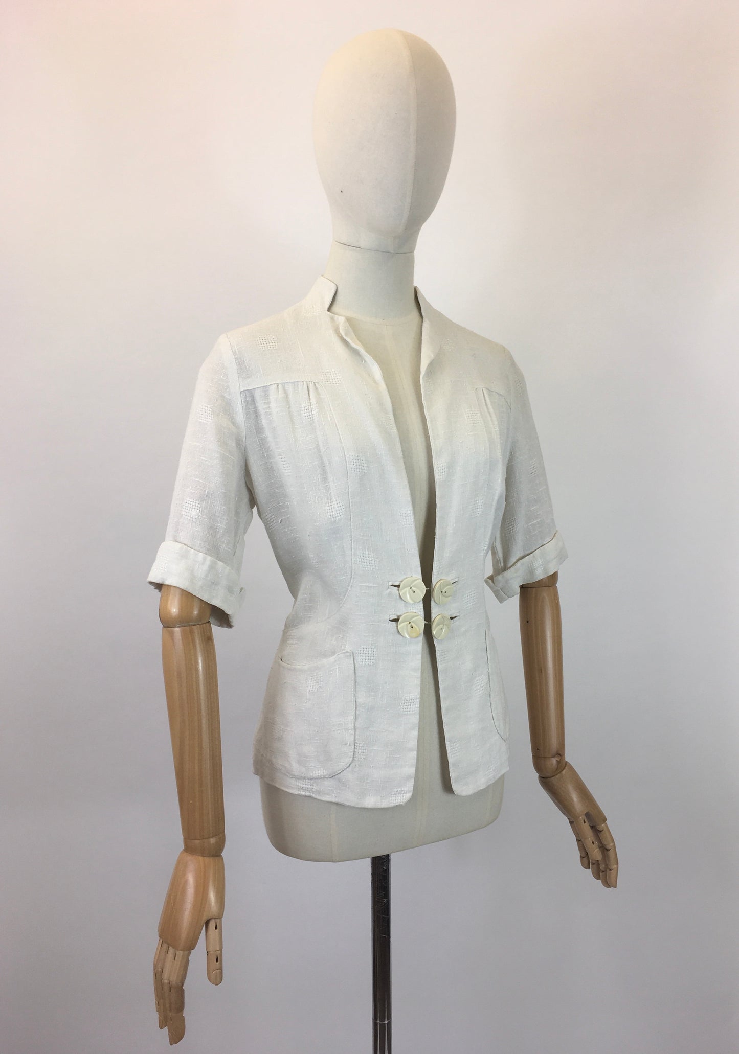 Original 1930’s Exquisite Linen Summer Jacket - In A Textured Off White Linen